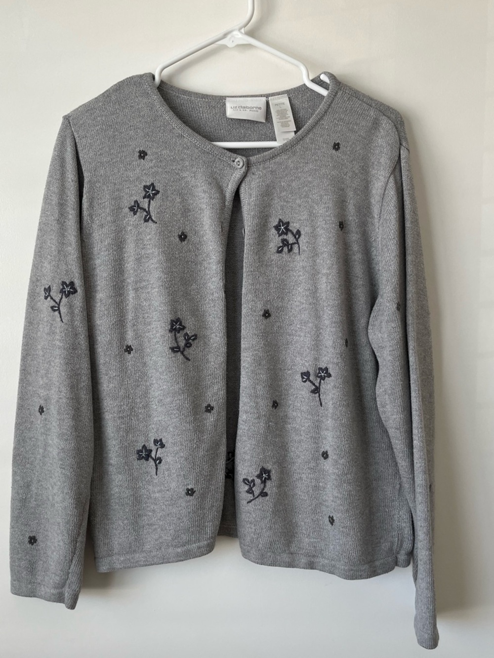 Liz Claiborne Gray Embroidered Cardigan Sweater - Women's